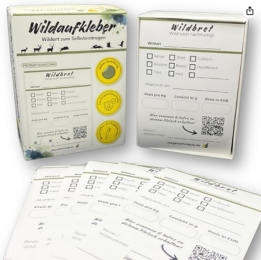 Jägerschmiede Wildaufkleber | 100 Stück | Format A7, 105 x 74 mm